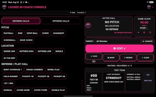 Coach Console confirming a sent call